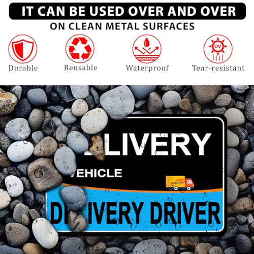 Image of NIMONA Delivery Driver Magnet for Car - 3-Pack Caution Frequent Stops Removable Set - Reflective Magnetic Car Door Sign - Weather-Resistant 11.8 x 4 Inch (Blue-Black 3 Pcs)