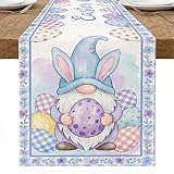 Camino de mesa de gnomo de Pascua, bonito personaje de conejo con huevos coloridos, decoración del hogar para vacaciones, cenas, fiestas, 33 x 183 cm