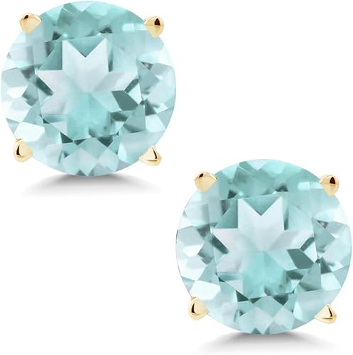 Gem Stone King Aretes redondos de oro amarillo de 14 quilates con piedra natal de 0.197 in Aretes de oro para mujer