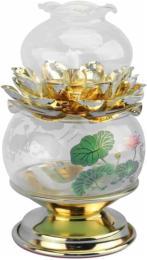 Decorative Lighting Oil Lamp Oil Lamps Crystal Glass Lotus Light Holder Tibetan Buddha Front Light Kerosene Lamp Paraffin Lamp Oil Candle Holder Lantern