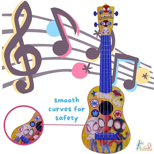 Image of Spiderman Big Toy Guitar for Kids - 4 Adjustable Strings, Fingerstyle Tab & Pick - Portable Learning & Educational Musical Instrument Toy for Boys 3+ Years