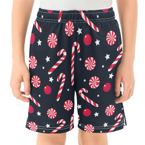 Candy Canes Athletic Shorts with Zipper Pockets, Youth Boys Athletic Running Shorts for Summer2