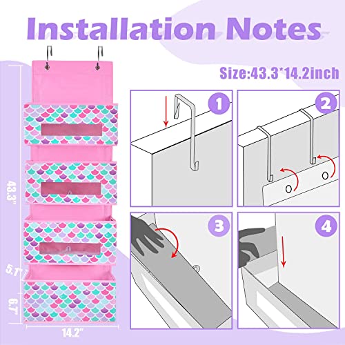 Wernnsai Mermaid Over The Door Hanging Organizer - 4 Clear Window Pockets Organizer For Kids Baby Girls Closet Diaper Behind Door Hanging Storage Hanger Bedroom Nursery Wall Organizer Decor #TOP5