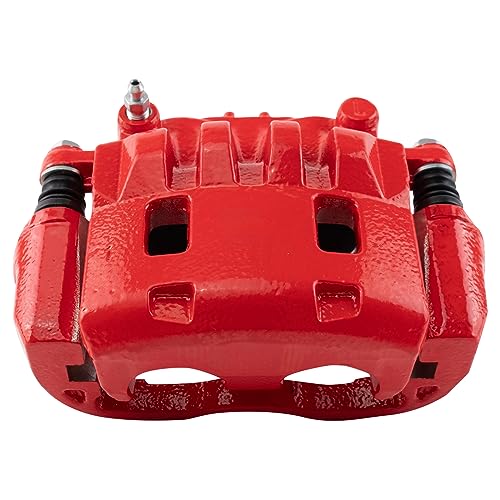 Image of TRQ Front Left Brake Caliper w /Bracket Performance Red Drivers Side | For 2005-2006 Saab 9-2X 2002-2014 Subaru Impreza 2003-2005 Legacy