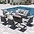 Sophia & William Patio Furniture Sets for 9 with 45" Gas Fire Pit Table Outdoor Conversation Sets 8 Pcs, 2xSofa Chairs, 2xSwivel Cushion Chairs, 1x3-Seat Sofa, 2xOttomans for Porch Poolside Grey