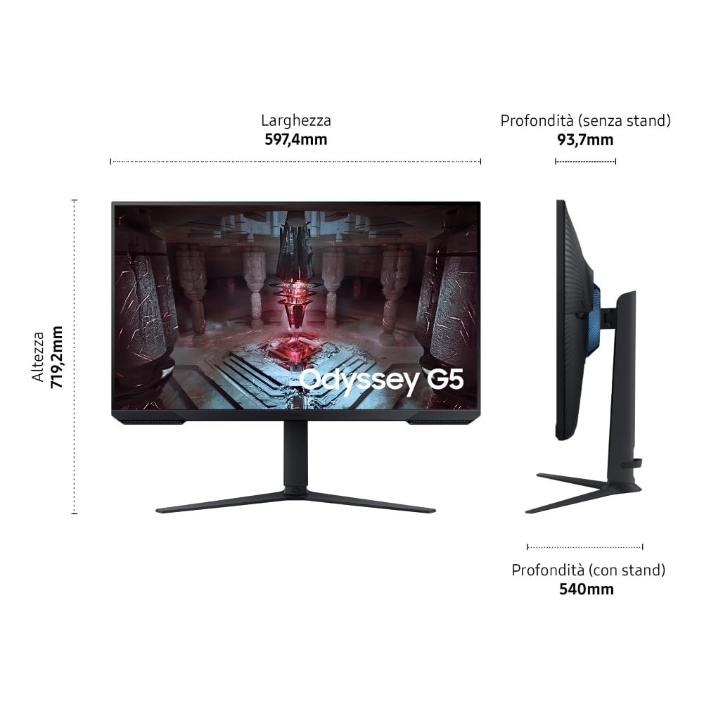 Samsung Monitor Gaming Odyssey G5 (S32CG510EU), Flat, 32'', 2560x1440 (QHD), HDR10, VA, 165Hz, 1ms (MPRT), AMD FreeSync Premium, HDMI, DP