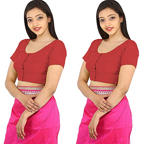 Image of Namita Round Neck Readymade Pure Cotton 2by2 Blouse Combo (Chestnut-Chestnut) Size: (38)