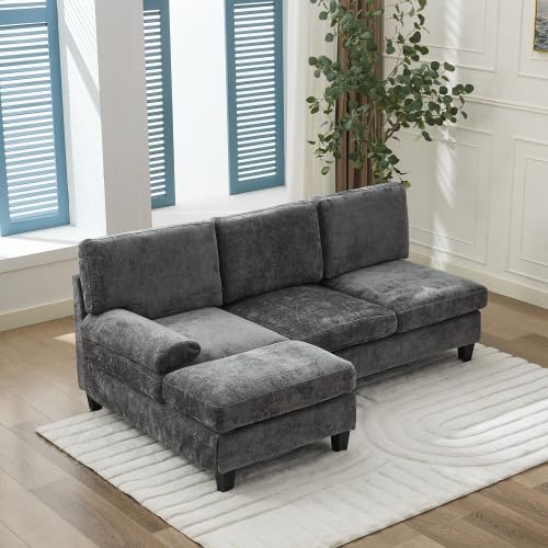 vutizal Sofá esquinero en forma de L de 3 plazas con función de dormir, sofá cama compacto 194 x 118 x 81 cm con acolchado estable para salón, color gris