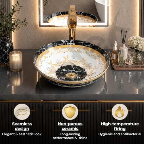 Image of Plantex Ceramic Round Wash Basin for Bathroom /Designer Table Top Basin /Countertop Vessel Sink for Restaurant /Hotel - (15.5x15.5x4.5 Inch)