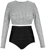 COCOSHIP Women's Long Sleeve Swim Shirt Rash Guard Top Tankinis Set High Waist Bathing Swimsuit(FBA)