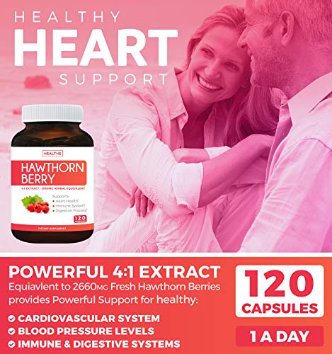 Hawthorn Berry 4:1 Extract (120 Capsules) Supports Healthy Blood Pressure, Circulation, Heart Health & Immune System - Powerful Antioxidant Hawthorne Supplement