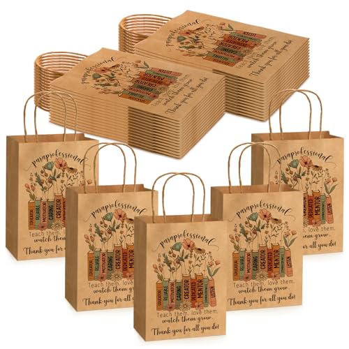 Tenceur 25 Pcs Paraprofessional Gifts Bags for Women Men Teachers Paraprofessional Thank You Gifts Paper Bags with Handles Para Teacher Assistants Paraeducators Birthday Appreciation Graduation
