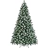 Yaheetech 6ft artificial christmas tree snow flocked christmas tree w64 pinecones 920 frosted tips pre decorated tree for holiday party decoration  urban country home decor