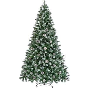Yaheetech 6ft Artificial Christmas Tree Snow Flocked Christmas Tree w64 Pinecones 920 Frosted Tips Pre Decorated Tree for Holiday Party Decoration
