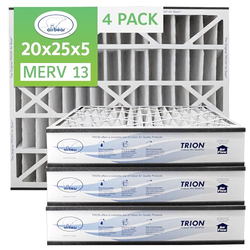 20x25x5 Air Bear Pleated HVAC Air Filter MERV 13 (4-Pack) (Actual Size: 19.75 x 24.25 x 4.9 Inches) compatible with part no: 266649-102