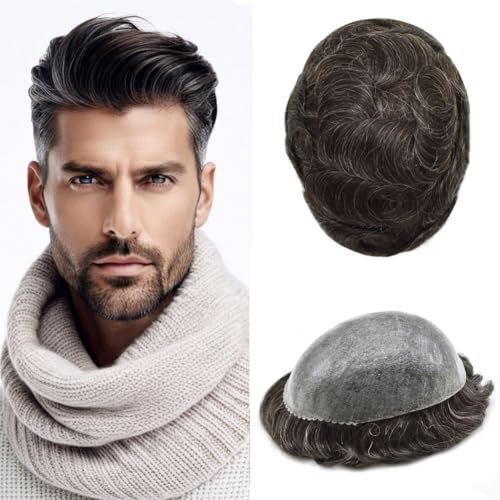 Hair Wonders Toupee for Men Hair System Real Human Hair Full Poly Skin Hairpiece �j���p �����p�V�X�e�� �C���r�W�u���w�A���C�� �v���e�V�X �L���s���[ #210#2 �_�[�N�u