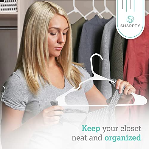 Sharpty-Plastic-Hangers-50-Pack-Slim-Space-Saving-Heavy-Duty-White
