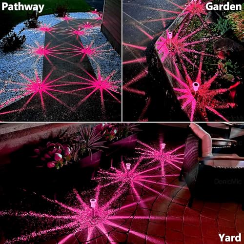 Image of DenicMic Solar Outdoor Lights 10 Pack Pink LED Valentines /Mothers Day Decor | Garden Decor for Outside Yard Patio Flowerbed Pathway Starburst Pattern, Acrylic Diamond-like Lampshade Stainless Steel Pole