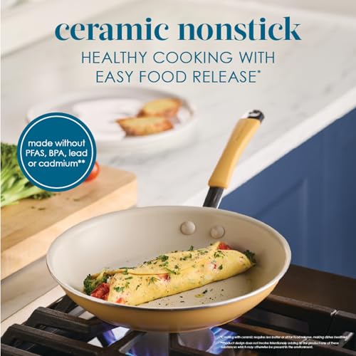 Image of Rachael Ray Cucina Ceramic Nonstick Cookware Pots and Pans Set, 13-Piece, Tumeric Yellow