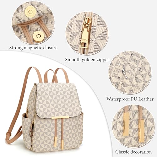 Image of KKXIU Backpack Purse for Women - Stylish Travel Daypack for Ladies, Leather Women Purses with Multiple Pockets for Work, College, Gift Ideas (Beige Checkered)