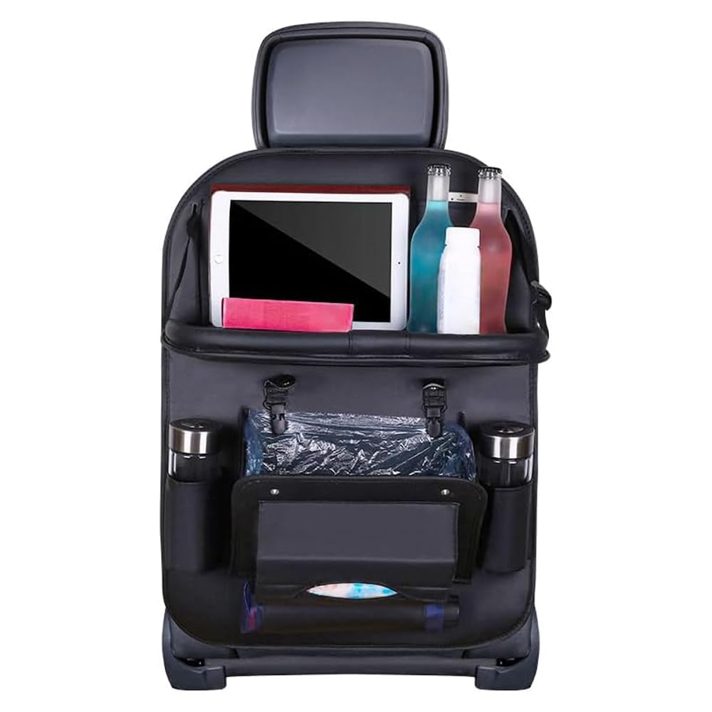 EJHJH Car Backseat Organiser for Volvo V50, Car Seat Organiser Foldable Car Boot Organiser PU Leather Kick Mat,Black