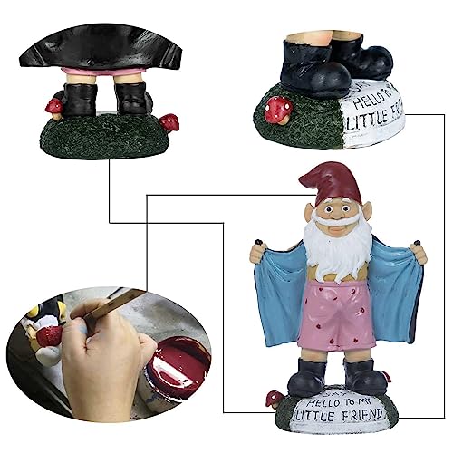 Funny Garden Gnome Statue Resin Gnomes Figurines SAY Hello to My Little Friend Indoor Ornament Gift Outdoor Garden Decorations for Home Patio Yard Lawn Porch (Blue) - Image 2