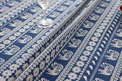 Nappe 140x180cm lin coton éléphant imprimé bleu couverture moderne - 6