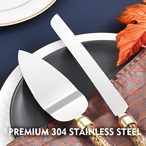 Wedding Cake Knife And Server Set, Gold Cake Cutter And Pie Server Slicer 304 Stainless Steel, Gold Rhinestones Handle Cake Cutting Set For Wedding Gifts, Engagement Gifts For Bride And Groom #TOP4