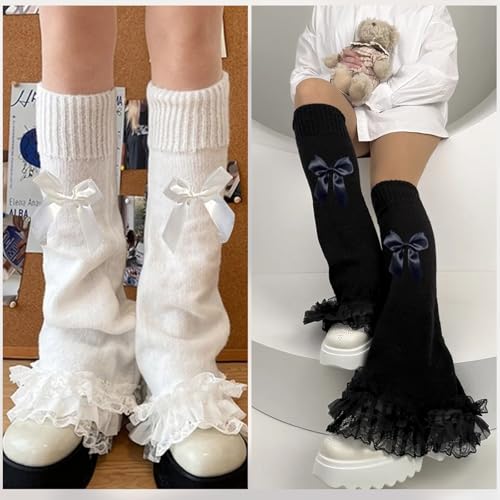 2 Pcs Lace Leg Warmers, Leg Warmers With Bows, Lolita Accessories, Kawaii Cute Y2k Bow Lace Knee Socks for Lolita 7