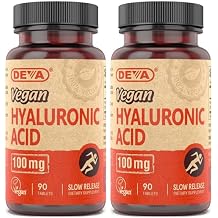 DEVA Vegan Hyaluronic Acid 100mg Tablets, Slow Release, 2-Pack Non-GMO, Non-Hemolytic, 90 Count Ea