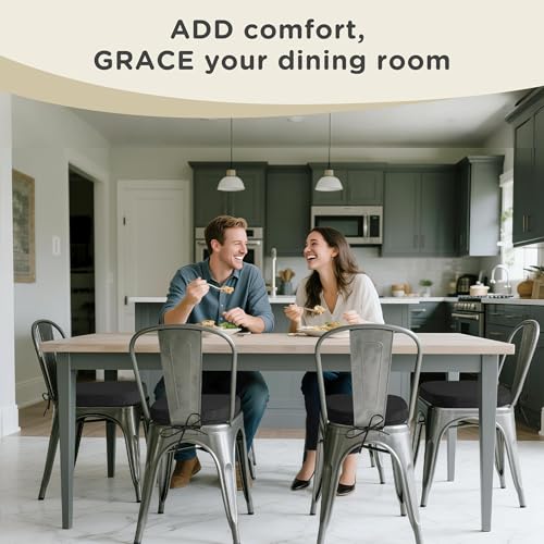 Image of AddGrace Set of 4 Chair Cushions for Metal Dining Chairs 14x14 Black | Non Slip,Washable Removable Cover with Ties, Textured, for Kitchen Dining Room Indoor, Hard Wooden Chairs, Family Gathering
