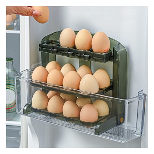 egg storage for refrigerator, Foldable Egg Storage Container Simple,3 Layers Egg Protection Plastic Egg Tray Container Organizer for Home Kitchen, Space - Saving Household(Transparent Green)