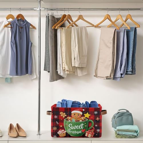 Image of Aslsiy Storage Basket Gingerbread Man in Cup Christmas Nursery Bins Baby Box Canvas Clothes Shelf Basket Laundry Hampers 2 Pcs