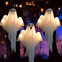 Herbst 3 Stück Halloween Deko Geist mit LED 60cm Windsäcke Gruselige Windsack Halloween Gespenster Hängende Dekoration für Innen Außen Garten Vorhof Terrasse Party