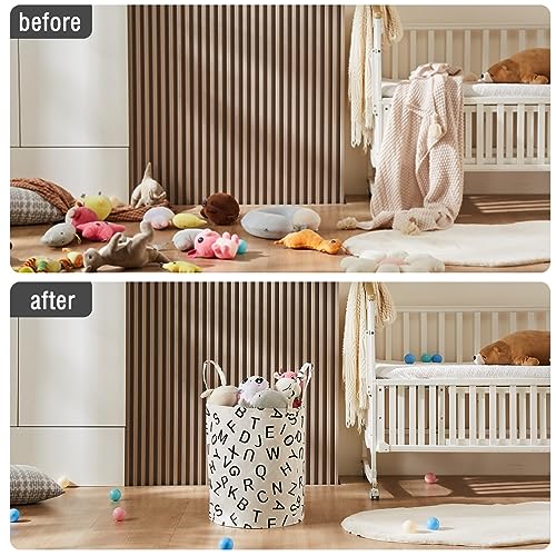 Image of Baby Laundry Basket Nursery Hamper with Long Handles, Black Letter | Large Storage Basket, baby hamper, pink laundry basket, kids hamper, Toy Bins for Nursery, Girls, Boys, Kids Room Decor