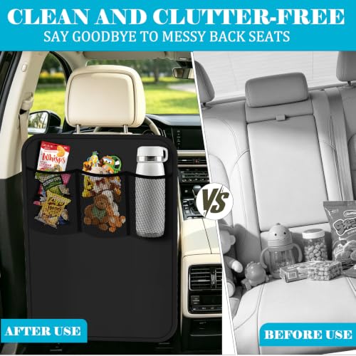 Image of Kick Mats Back Seat Protector for Kids - 2 Pack Car Seat Back Cover with 3 Mesh Pockets Car Organizer Backseat Kick Protector for Child