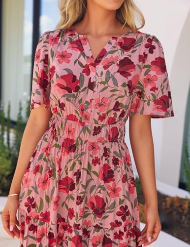 Image of ZESICA Women's 2026 Summer Spring Floral Boho Maxi Dresses Casual Short Sleeve V Neck A Line Flowy Beach Vacation Dress
