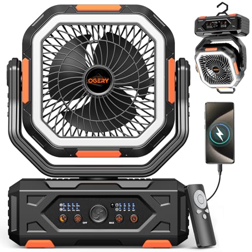 OGERY Portable Fan Rechargeable 30000mAh Camping Fan for Tent RV & Outdoor with Up to 322H Runtime Battery Powered Fan with Remote LED Lantern Stepless Speed Auto Oscillation Camping Gear