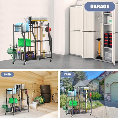 Walmann Garden Tool Organizer With Wheels For Garage, Large Storage Capacity, Rakes/Shovels/Yard Tools Storage Stand For Shed thumb #1