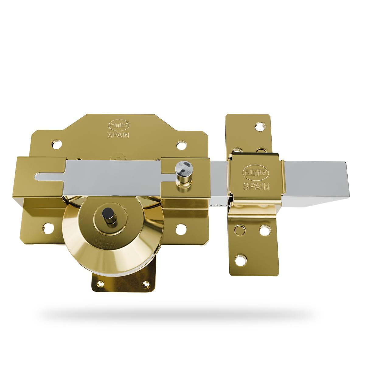 Amig - Verrou de Haute Sécurité à Loquet | Cylindre 50 mm | 90 x 154 mm | Acier | Or | Anti-bumping et Anti-perçage | Fermeture à Gauche