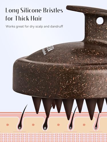 Image of HEETA Scalp Massager Hair Growth, Soft Silicone Scalp Scrubber Shampoo Brush for Exfoliation, Dandruff Removal & Head Massage Stress Relax, Wet & Dry Use for Thick, Thin Hair Care, Dark Brown