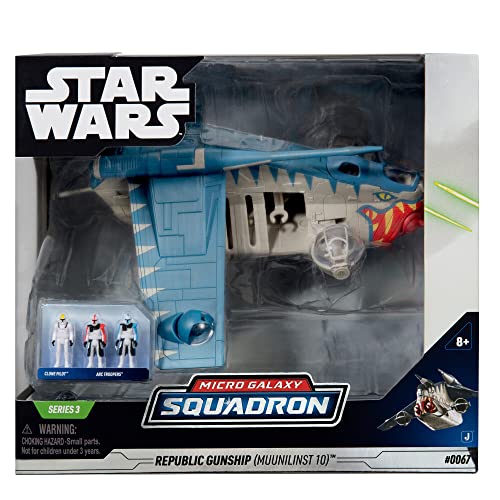 star wars micro galaxy squadron republic gunship muunilinst-10 - 8-inch starfighter class vehicle with three micro figure accessories