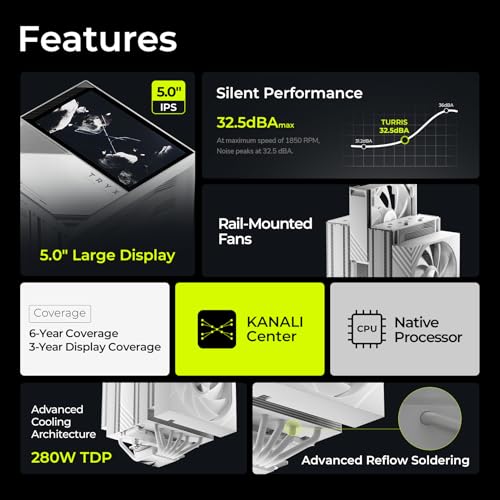 Image of TRYX TURRIS 620 CPU Air Cooler White 5.0 inch IPS Customizable Screen 280w TDP Dual Tower White CPU Cooler Reflow Soldering with Display Powered by KANALI Rail-Mounted ROTA Intel LGA1851 /1700 & AMD AM5