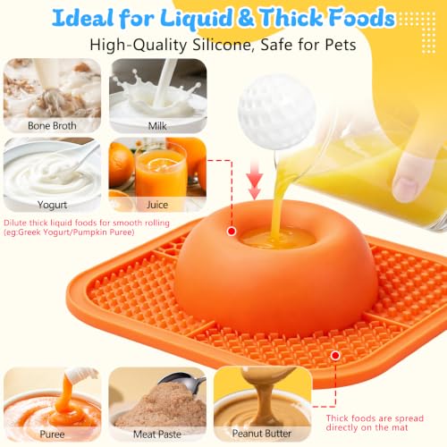 Image of Slow Feeder Dog Bowls & Lick Mat for Liquid and Thick Treat, Anti-Slip Dog Lick Bowl with Interactive Rolling Ball, 5 /6 Cup Pup Licking Toy for Large Medium Small Dogs and Cats-Large Orange