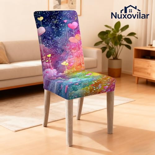 Image of Nuxovilar Heart Starry Sky Purple Stretch 23.6x70in 2PCS Chair Covers | Stretch Slipcover Dreamy Protector Sky Wrap Seat Guard Dining Room Bedroom Wedding Feast (Purple Starry)