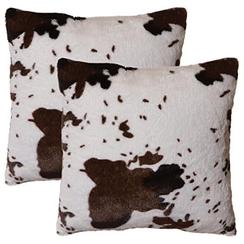 North End Decor Faux Cowhide Plush Throw Pillow 2-Pack 18"x18" with Insert Cover