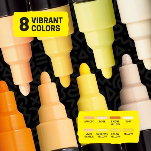 Image of POSCA PC-5M Water-Based Paint Markers, Medium Reversible Tip (1.8-2.5 mm), 8 Count Yellow Shade Colors