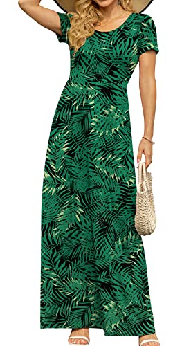 Image of DB MOON Womens 2026 Summer Maxi Dresses Casual Short Sleeve Empire Waist Spring Long Dress with Pockets