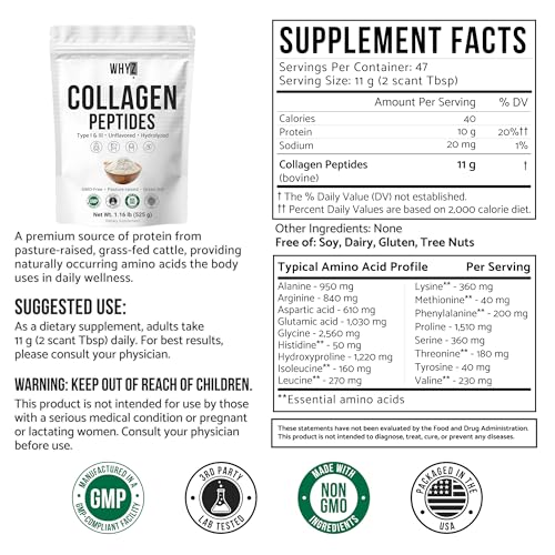 Image of Bovine Collagen Peptides Powder Hydrolyzed Type I & III Protein, Grass-Fed Pasture-Raised Source, Unflavored Collagen Supplement Paleo-Friendly For Active Lifestyles & Wellness Non-GMO,1.16 lb (525g)