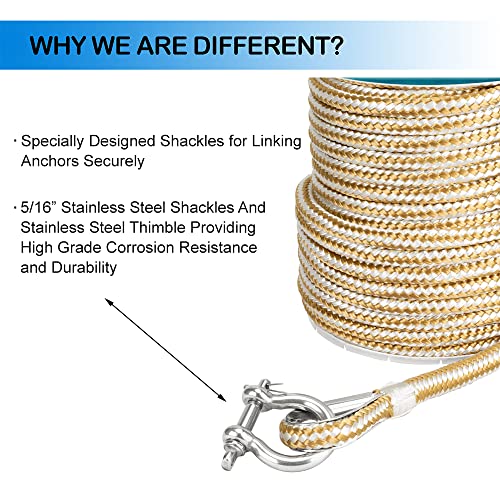 Corde d'ancrage nylon double tressé MARINE SYSTEM finition or blanc